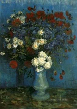  vase Oil Painting - Still Life Vase with Cornflowers and Poppies Vincent van Gogh